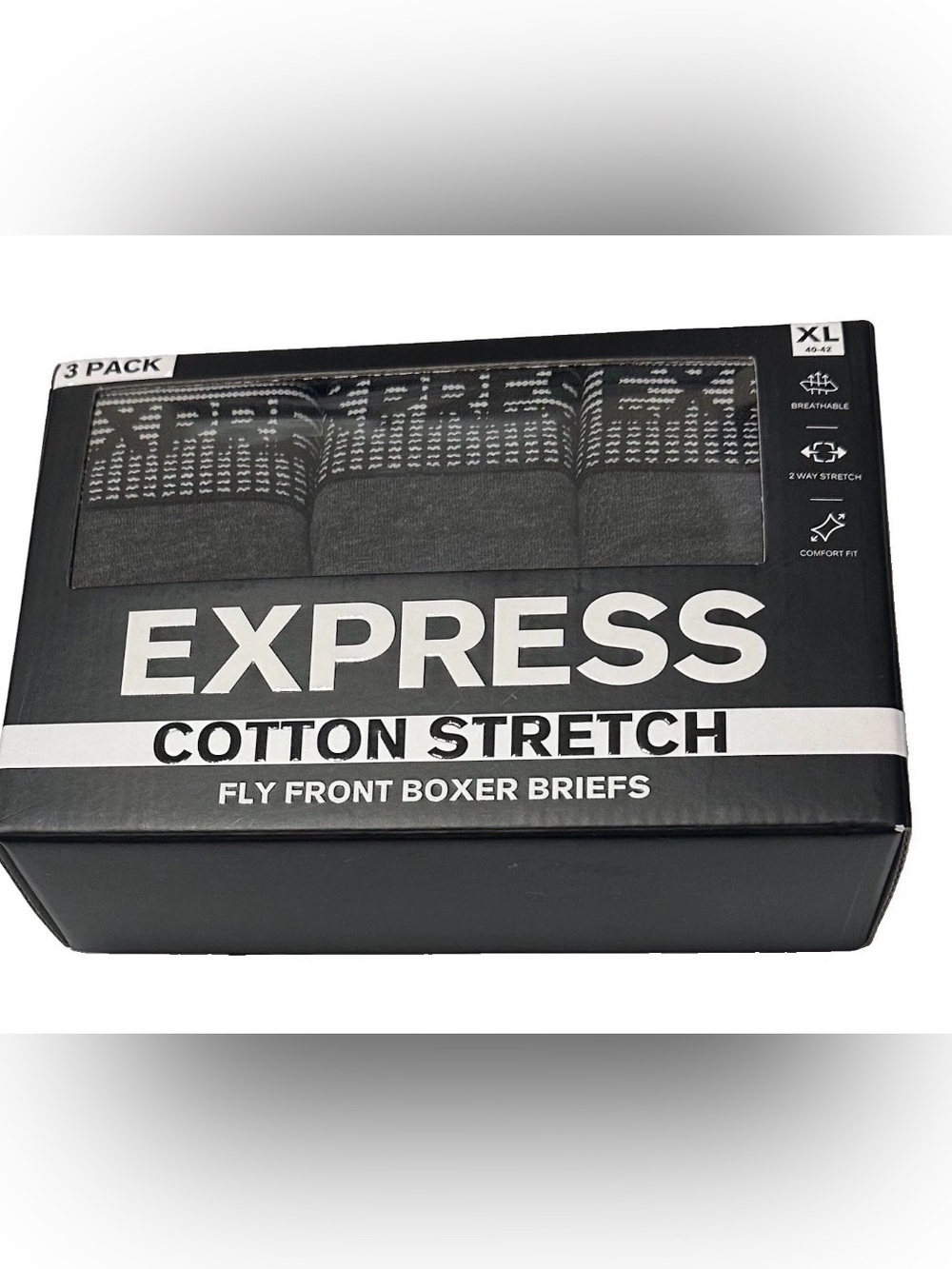 Express 3 Men's Cotton Stretch Fly Front Boxer Briefs XL (40-42)Charcoal Gray